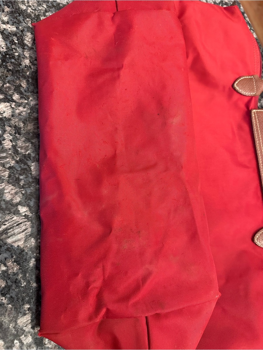 Longchamp Red Le Pliage L Nylon Tote with Brown Leather Trim - Picture 9 of 12